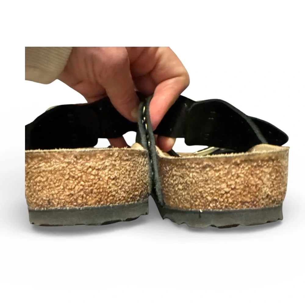 Birkenstock Arizona Black Suede Sandals with Gold Rivets - Picture 4 of 5